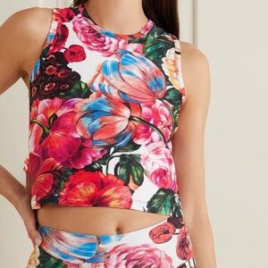 Twin Fantasy Floral Print Stretch Crop Tank Top - Size Small - Luxury Activewear